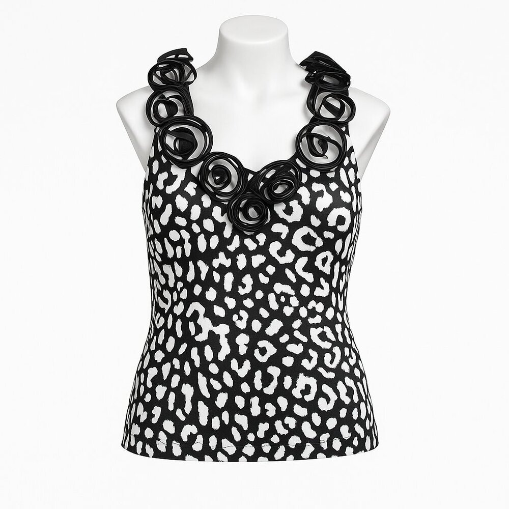 Jackie Jon New York Rosette-Neck Animal Print Shell Top • Size 12 | Chic Elegant